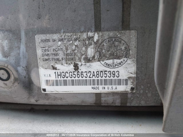 Продаж на аукціоні авто 2002 Honda Accord Ex, vin: 1HGCG56632A805393, номер лоту: 40082813