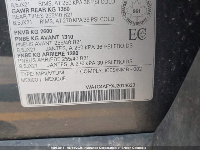 Продаж на аукціоні авто 2018 Audi Sq5, vin: WA1C4AFYXJ2014623, номер лоту: 40082814