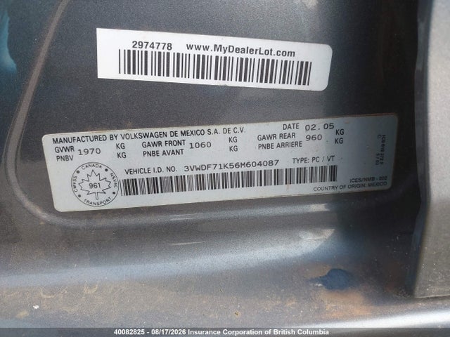 Aukcja sprzedaży 2006 Volkswagen Jetta, vin: 3VWDF71K56M604087, numer aukcji: 40082825
