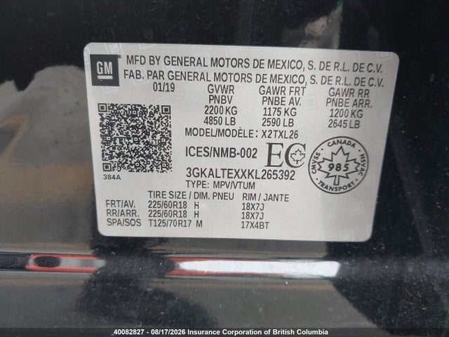 Продажа на аукционе авто 2019 Gmc Terrain Sle, vin: 3GKALTEXXKL265392, номер лота: 40082827