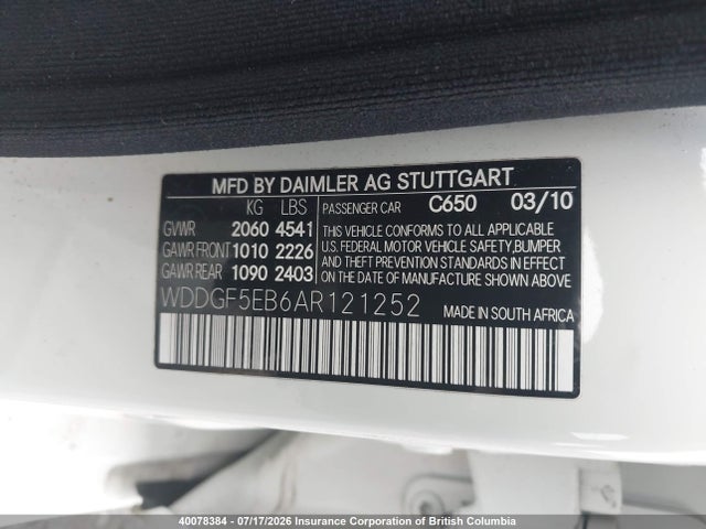 Продажа на аукционе авто 2010 Mercedes-benz C 300, vin: WDDGF5EB6AR121252, номер лота: 40078384