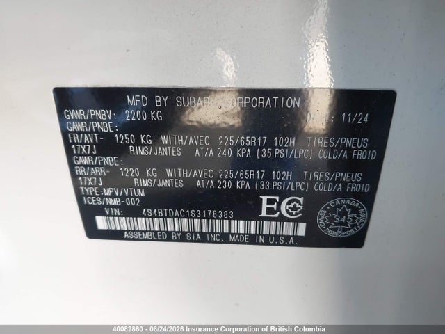 40082860 :رقم المزاد ، 4S4BTDAC1S3178383 vin ، 2025 Subaru Outback Convenience مزاد بيع