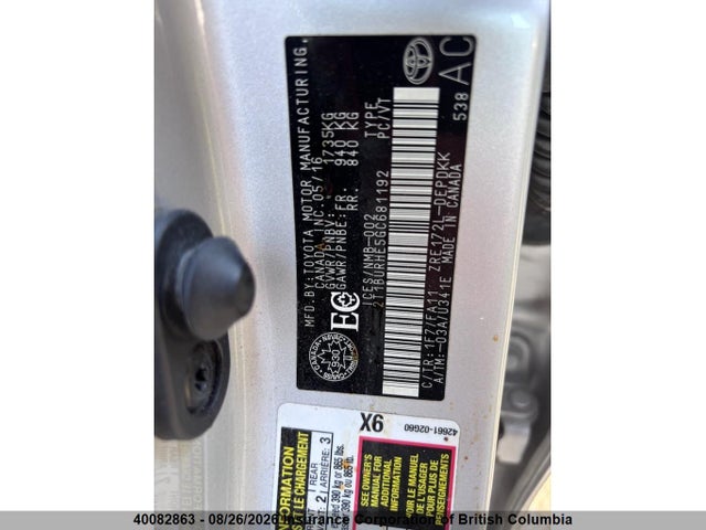 2T1BURHE5GC681192 Toyota Corolla L/le/le Pls/prm/s/s Pls
