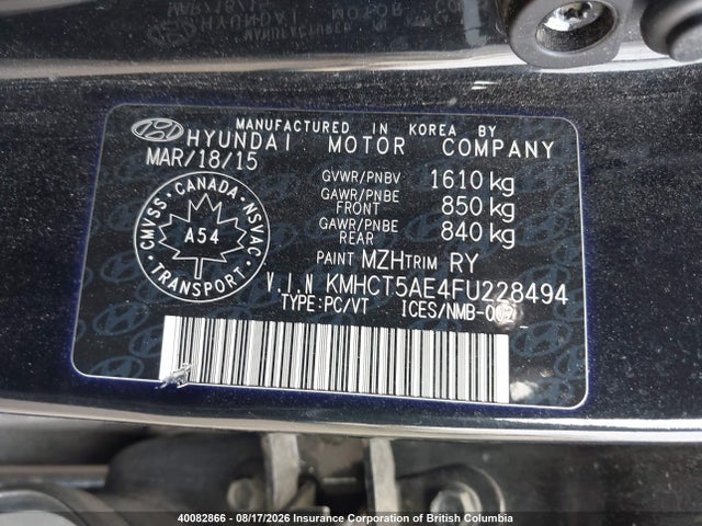 40082866 :رقم المزاد ، KMHCT5AE4FU228494 vin ، 2015 Hyundai Accent Gs مزاد بيع