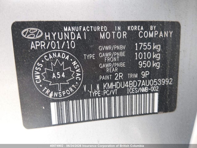 Продажа на аукционе авто 2010 Hyundai Elantra Blue/gls/se, vin: KMHDU4BD7AU053992, номер лота: 40074902