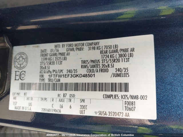 Ford F150 2016 1FTFW1EF3GKD48501 Image 9