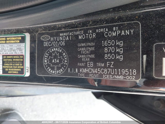 Продажа на аукционе авто 2007 Hyundai Accent Gls, vin: KMHCN45C87U119518, номер лота: 40082887
