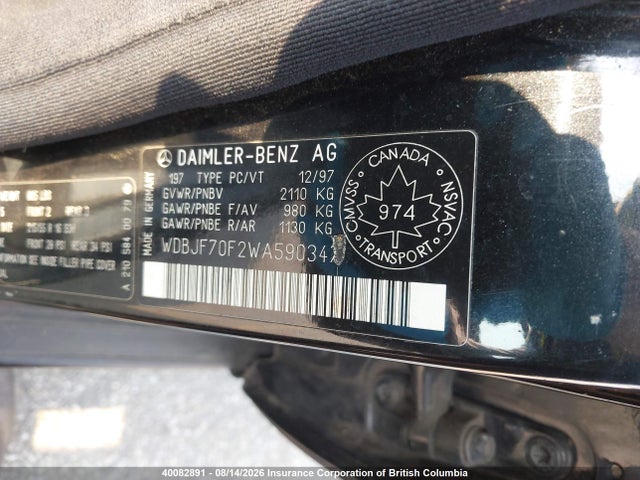 Aukcja sprzedaży 1998 Mercedes-benz E 430, vin: WDBJF70F2WA590347, numer aukcji: 40082891