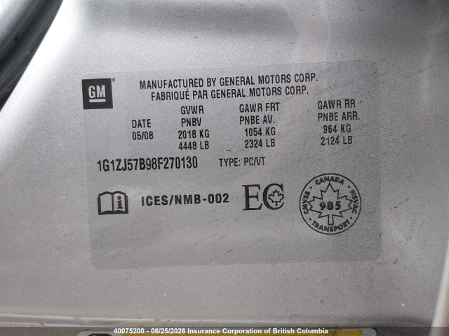 Aukcja sprzedaży 2008 Chevrolet Malibu 2lt, vin: 1G1ZJ57B98F270130, numer aukcji: 40075200