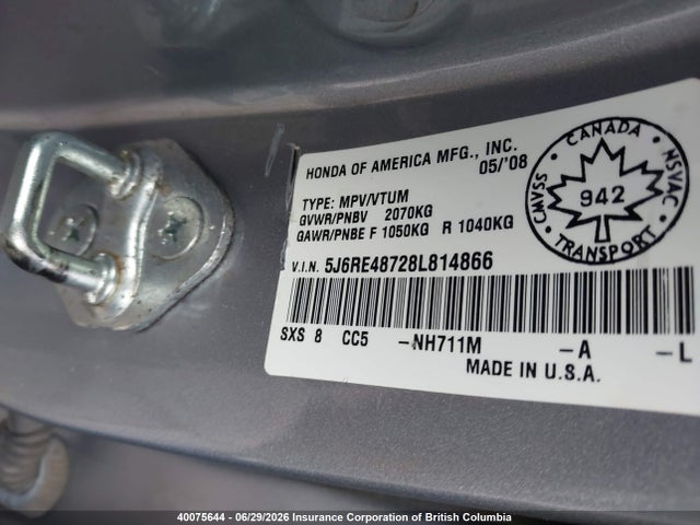 Aukcja sprzedaży 2008 Honda Cr-v Exl, vin: 5J6RE48728L814866, numer aukcji: 40075644