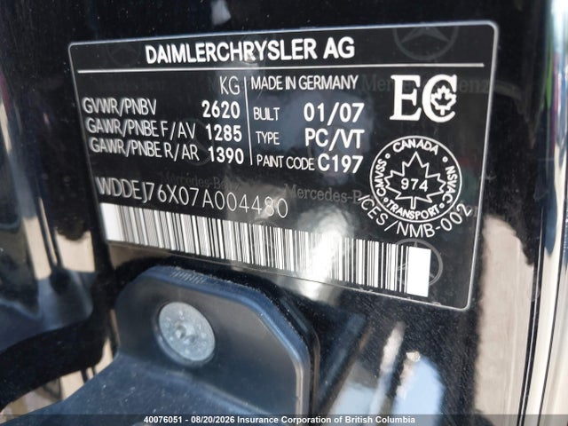 Aukcja sprzedaży 2007 Mercedes-benz Cl 600, vin: WDDEJ76X07A004480, numer aukcji: 40076051