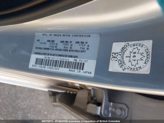 Продажа на аукционе авто 2005 Mazda 3 I, vin: JM1BK12F151262444, номер лота: 40075873