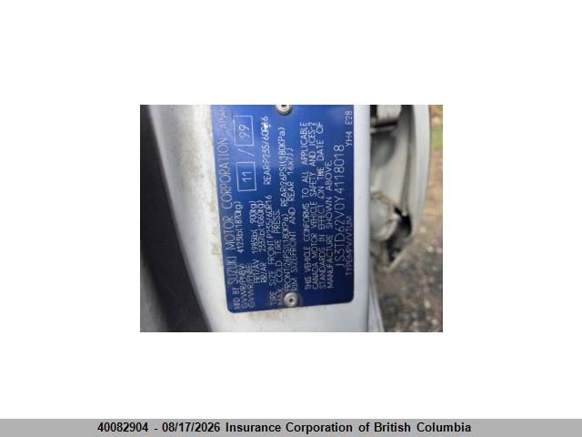 Aukcja sprzedaży 2000 Suzuki Grand Vitara Jlx/limited/jx, vin: JS3TD62V0Y4118018, numer aukcji: 40082904