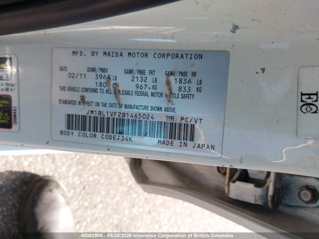 Aukcja sprzedaży 2011 Mazda 3 I, vin: JM1BL1VF2B1465024, numer aukcji: 40082905