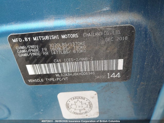 Mitsubishi Mirage Es/rf 2019 ML32A3HJ6KH006946 Image 9