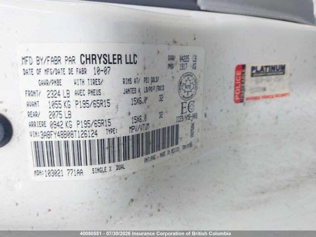 Aukcja sprzedaży 2008 Chrysler Pt Cruiser, vin: 3A8FY48B08T126124, numer aukcji: 40080551