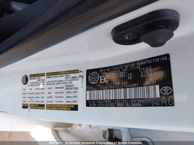 40078673 :رقم المزاد ، 2T1KR32E57C646983 vin ، 2007 Toyota Corolla Matrix Xr مزاد بيع