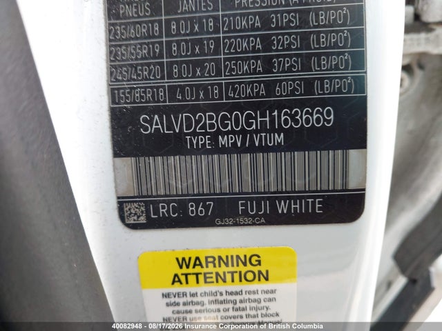 40082948 :رقم المزاد ، SALVD2BG0GH163669 vin ، 2016 Land Rover Range Rover Evoque Hse Dynamic مزاد بيع