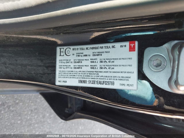 Tesla MODEL 3 2018 5YJ3E1EA8JF029769 Image 9