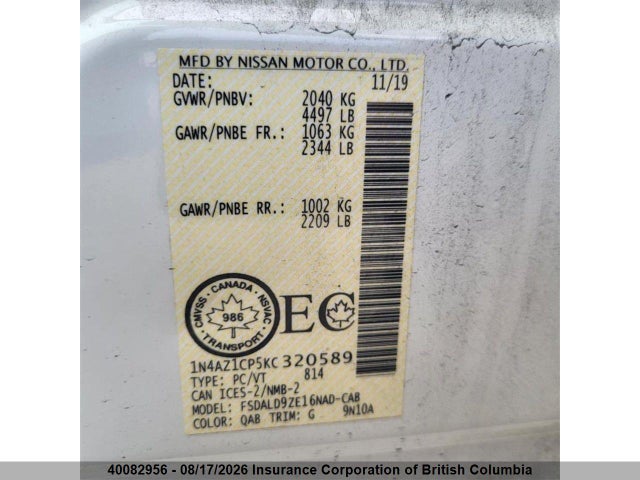 Aukcja sprzedaży 2019 Nissan Leaf, vin: 1N4AZ1CP5KC320589, numer aukcji: 40082956