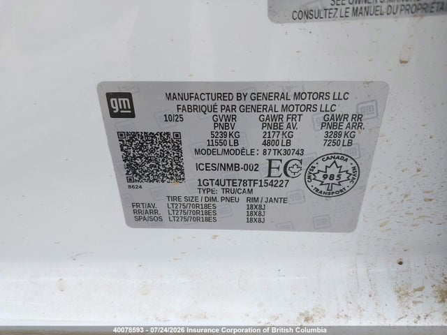 2026 Gmc Sierra K3500 Sle მანქანა იყიდება აუქციონზე, vin: 1GT4UTE78TF154227, აუქციონის ნომერი: 40078593