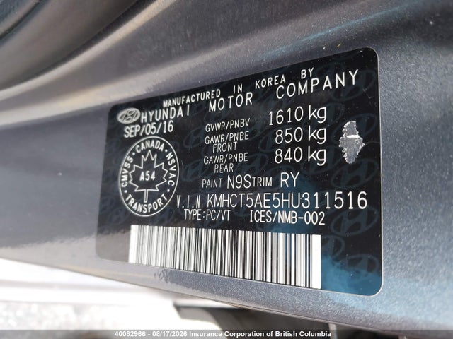 Продаж на аукціоні авто 2017 Hyundai Accent Se, vin: KMHCT5AE5HU311516, номер лоту: 40082966
