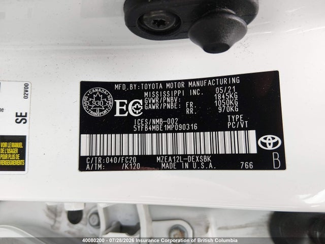 Toyota COROLLA SE 2021 5YFB4MBE1MP090316 Image 9