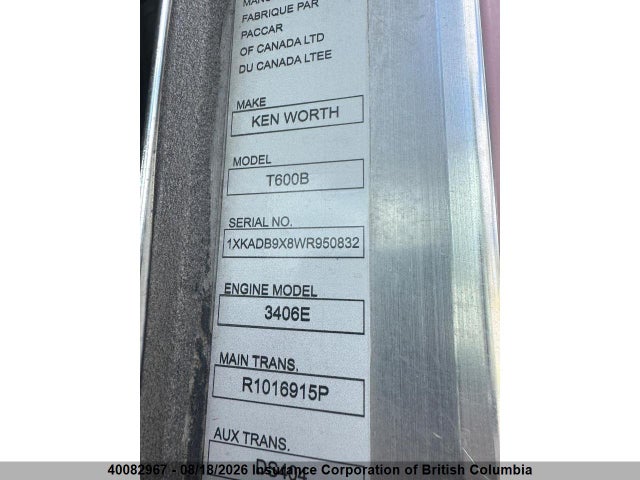 Продажа на аукционе авто 1998 Kenworth Construction T600, vin: 1XKADB9X8WR950832, номер лота: 40082967