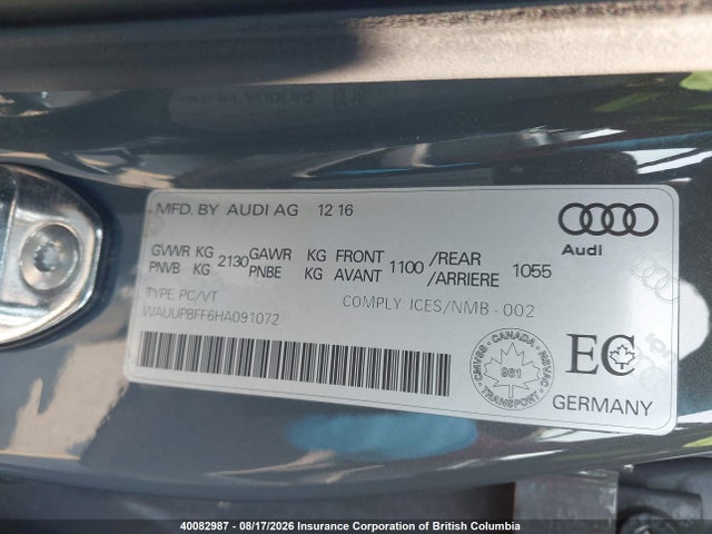 Продажа на аукционе авто 2017 Audi A3, vin: WAUUPBFF6HA091072, номер лота: 40082987