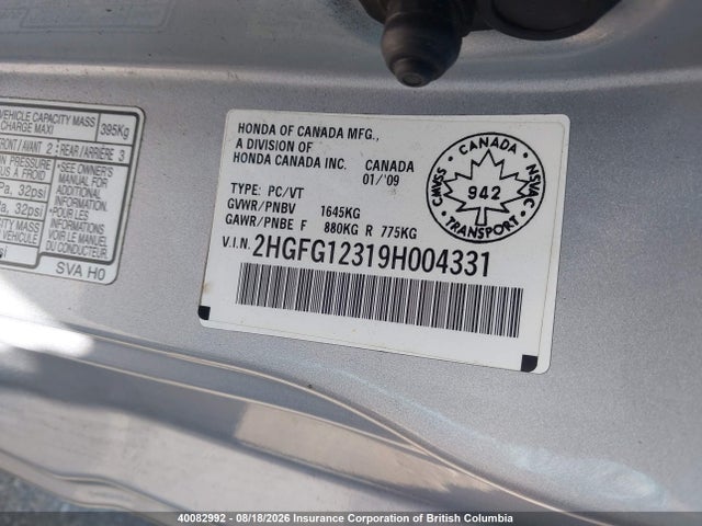 Продаж на аукціоні авто 2009 Honda Civic, vin: 2HGFG12319H004331, номер лоту: 40082992
