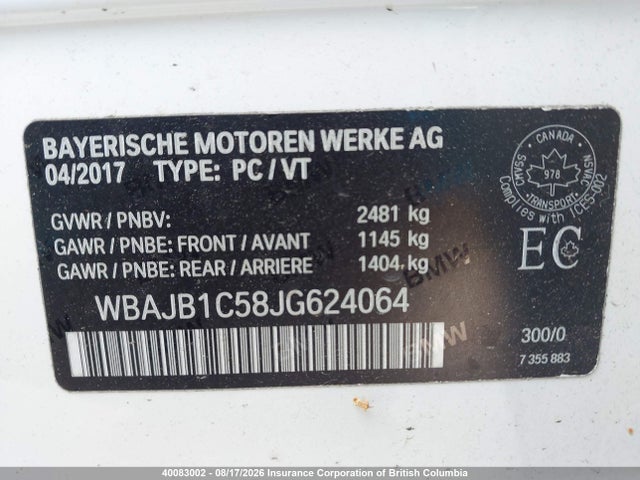 Aukcja sprzedaży 2018 Bmw 530e Xdrive Iperformance, vin: WBAJB1C58JG624064, numer aukcji: 40083002