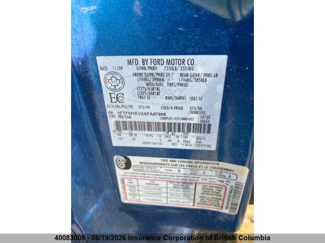Aukcja sprzedaży 2010 Ford F150, vin: 1FTFW1EV2AFA87868, numer aukcji: 40083008