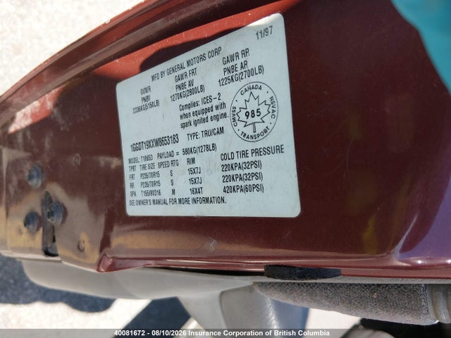 40081672 :رقم المزاد ، 1GCCT19WXY8152298 vin ، 2000 Chevrolet S Truck S10 مزاد بيع