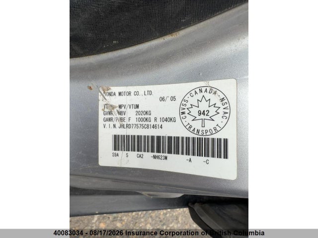 Продаж на аукціоні авто 2005 Honda Cr-v, vin: JHLRD77575C814614, номер лоту: 40083034