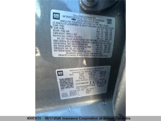 Aukcja sprzedaży 2021 Chevrolet Silverado K1500 Rst, vin: 1GCRYEED3MZ370949, numer aukcji: 40083035