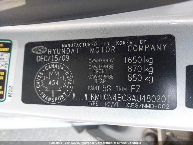 Aukcja sprzedaży 2010 Hyundai Accent Gls, vin: KMHCN4BC3AU480201, numer aukcji: 40083038