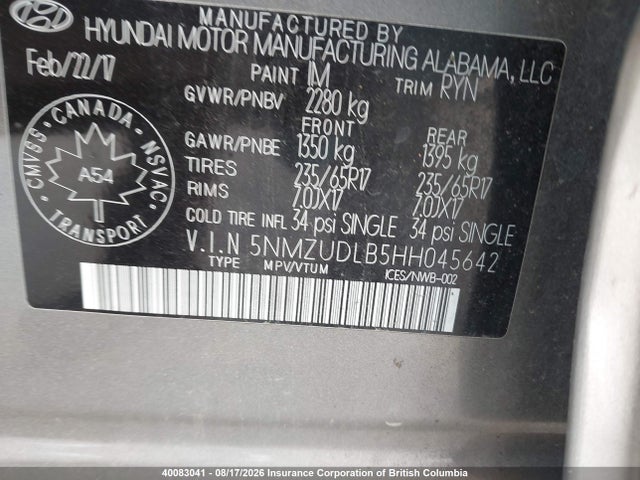 5NMZUDLB5HH045642 Hyundai SANTA FE SPORT