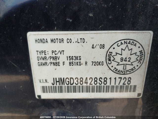 Aukcja sprzedaży 2008 Honda Fit, vin: JHMGD38428S811728, numer aukcji: 40078655