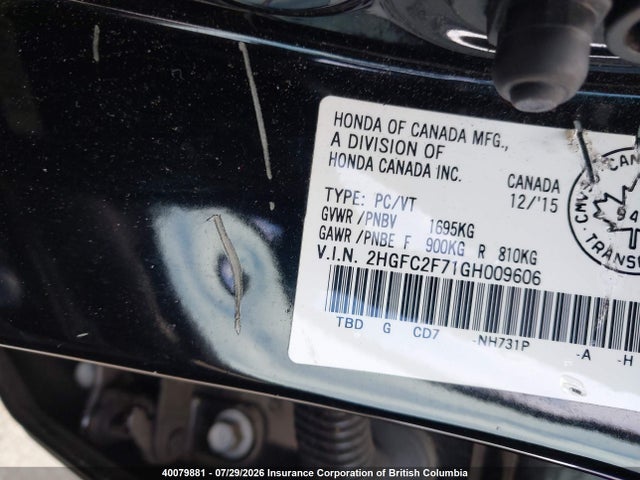 Продаж на аукціоні авто 2016 Honda Civic Ex, vin: 2HGFC2F71GH009606, номер лоту: 40079881