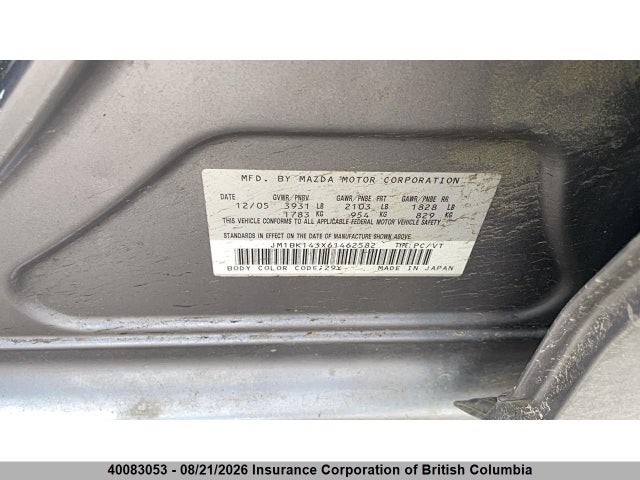 40083053 :رقم المزاد ، JM1BK143X61462582 vin ، 2006 Mazda 3 Hatchback مزاد بيع