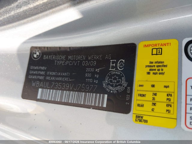 40083060 :رقم المزاد ، WBAUL73539VJ75977 vin ، 2009 Bmw 128i مزاد بيع