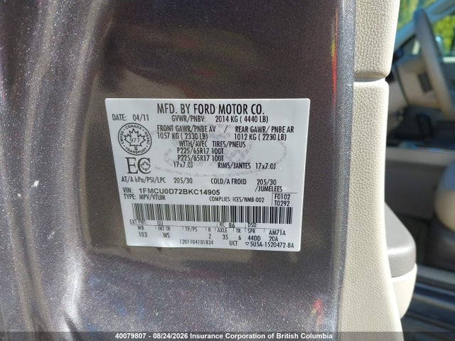 Продажа на аукционе авто 2011 Ford Escape Xlt, vin: 1FMCU0D72BKC14905, номер лота: 40079807