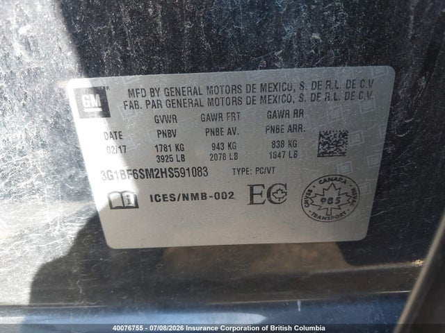 Продаж на аукціоні авто 2017 Chevrolet Cruze Premier, vin: 3G1BF6SM2HS591083, номер лоту: 40076755