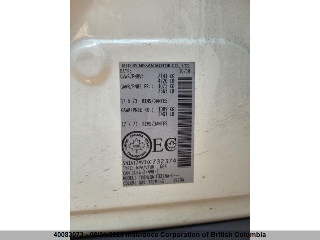 Продаж на аукціоні авто 2019 Nissan Rogue, vin: 5N1AT2MV3KC732374, номер лоту: 40083073