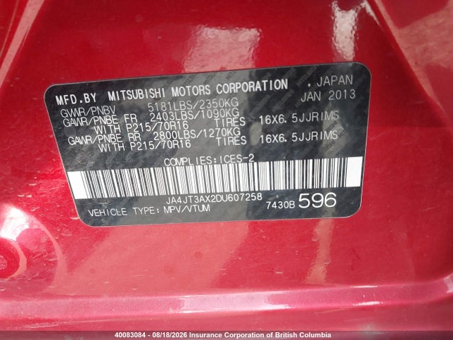 Aukcja sprzedaży 2013 Mitsubishi Outlander Se, vin: JA4JT3AX2DU607258, numer aukcji: 40083084