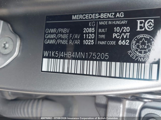 2021 Mercedes-benz Cla 250 4matic მანქანა იყიდება აუქციონზე, vin: W1K5J4HB4MN175205, აუქციონის ნომერი: 40076582