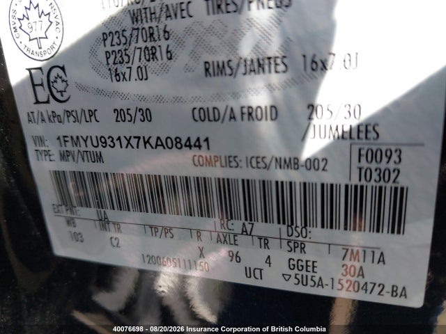 Aukcja sprzedaży 2007 Ford Escape Xlt, vin: 1FMYU931X7KA08441, numer aukcji: 40076698