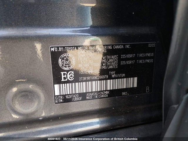 2T3R1RFVXNC266979 Toyota Rav4 Xle/xle Premium