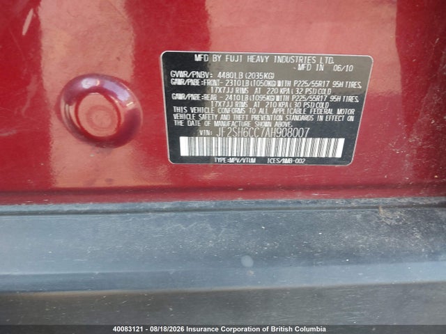 Продаж на аукціоні авто 2010 Subaru Forester 2.5 X/2.5 X Touring Package, vin: JF2SH6CC7AH908007, номер лоту: 40083121
