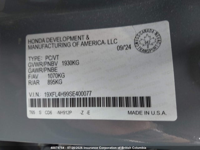 19XFL4H99SE400077 Honda Civic Sport Touring